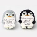 Handmade crochet positive penguins in grey and black with inspirational placards - Grey and Black Penguin Couple