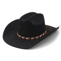 Classic black faux suede western cowboy hat with ethnic beaded band and side strings - M (56-57cm) / Black