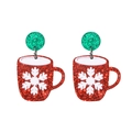 Macro detail of Christmas coffee cup earrings with glitter and snowflake pattern - Christmas Coffee Cup-Snowflake