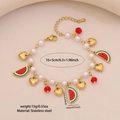 Bracciale di perle con ciondolo a anguria smaltata e pendente a cuore dorato elegante - Stile Anguria