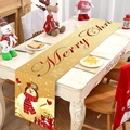 Gouden kerst tafelloper met sneeuwpop patroon en Merry Christmas tekst op de tafel - 181x35.5cm / Gouden Basis Kerst Sneeuwpop
