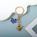 Portachiavi ape dorata con ciondolo a nido d'ape blu e strass brillanti per borsa - Blu (A)