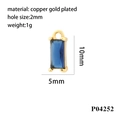 Macro detail of 18K gold plated copper rectangle charm with blue zircon for jewelry making - Gold/Blue Zirconia(P04252)