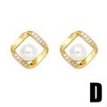 Elegant gold square pearl earrings with zircon accents and a geometric hollow design - Square Geometric Pearl Zirconia Style (D)
