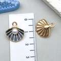 Black enamel shell alloy charm with white pearl and gold finish for DIY jewelry - Black Pearl Shell
