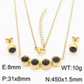 Golden titanium jewelry set with black zircon necklace and 8mm round stud earrings - Gold Black Set(KS200615-KFC)