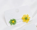 Asymmetric yellow and green daisy flower stud earrings with S925 silver posts - Green + Yellow
