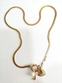 Gold flat snake chain necklace with heart, pearl, and letter J charms for women - Letter J