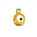 Golden stainless steel round pendant with yellow enamel and evil eye motif charm - Yellow-Gold