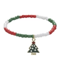 Christmas tree charm bracelet with festive red green and white clay beads - 019-Red White Green Tree