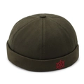 Berretto docker retrò verde scuro con ricamo a timone rosso e twill di cotone - Regolabile / Verde Militare