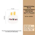Cute rabbit shaped wood pulp sponge with printed ears and minimalist face design - Printed Rabbit