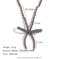 Handmade stainless steel bead necklace with grey resin crystal bow pendant for women - Dark Gray (N3260)