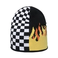 Bonnet en maille avec damier noir et blanc et motifs de flammes pour l'hiver - M (56-58cm) / Style Flamme à Damier (B)