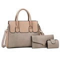 3-piece beige and taupe handbag set with faux crocodile texture and gold hardware - Khaki 3-Piece Set Bag