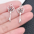 Pair of antique silver rose flower pattern key charms for DIY jewelry and accessories - Rose Flower Key (7536)