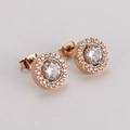 Orecchini a lobo in acciaio inossidabile oro rosa con zircone tondo e montatura halo - Orecchini a lobo / Oro rosa