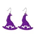 Glitzernde lila Hexenhut Halloween Ohrhänger für Damen mit silbernen Metallhaken - Lila Glitzer Hexenhut Stil