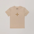T-shirt slim fit per bambini in cotone beige con emblema a croce marrone centrale - XS / Deserto