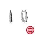 Classic S925 sterling silver huggie earrings with double row black and white stones - Platinum - Black & White Zirconia