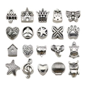 Detail of 20 silver alloy charms including heart, crown, and animal shapes for DIY bracelets - Mixed 20 Models Large Hole Beads