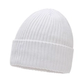 Detailed close-up of premium white ribbed knit beanie texture and warm fabric finish - One Size / White