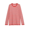 Top de manga larga a rayas horizontales rojas y blancas con cuello redondo informal - S / Rojo