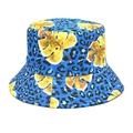 Dettaglio cappello alla pescatora blu con stampa leopardata e foglie tropicali - M (56-58cm) / Blu