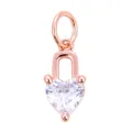 Rose gold heart pendant featuring a large faceted transparent crystal with jump ring - Beige L75 Heart Lock / Rose