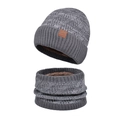 Winter thermal knit hat and neck warmer set in dark grey with warm fleece lining - 2-Piece Set - Grey