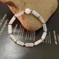 Detail of natural amethyst bead bracelet with rectangular stones and silver metal beads - White Crystal