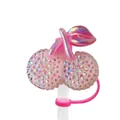 Pink rhinestone cherry straw cover for 10mm tumblers with decorative sequin finish - Pink Rhinestone Double Cherry
