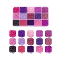 15-grid organizer box with 10g packs of pink and purple glass seed beads and bugles - 15 Grids/Box / Purple Series 1
