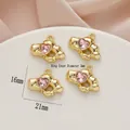 Set of 4 pink heart crystal charms with gold textured base for DIY jewelry making - 762# Gold - Pink Zirconia