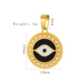 Golden stainless steel Evil Eye pendant with white crystals and circular blue enamel charm - HD-48 Round Evil Eye (19mm)