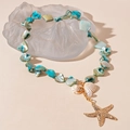 Irregular shell and starfish pendant necklace with pearls and ocean blue beads for women - Blue