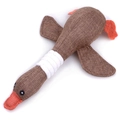Durable brown burlap duck plush squeaky dog toy with orange feet for aggressive chewers - Coffee Goose