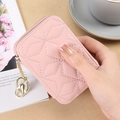 Pink quilted leather mini cosmetic bag with golden zipper and keychain for women - Pink