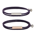 Purple braided magnetic bracelets for couples with silver and rose gold metal bars - Purple Pair
