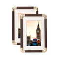 Set of 2 dark brown wood picture frames with golden rounded corners and city landscape photos - 7 Inch (12.7*17.8cm) / Walnut