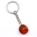 Polished red agate stone keychain with irregular natural crystal and silver ring charm - Red Agate