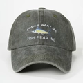 Gewaschene dunkelgraue Baseballkappe mit Fischstickerei und Fish Fear Me Aufschrift - Einheitsgröße / Armeegrün