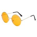 Retro round sunglasses with golden metal frame and vibrant orange lenses for fashion - Orange Lens
