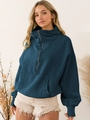 Women's dark blue half-zip hoodie sweatshirt with kangaroo pocket and drawstring hood - S / Blue