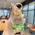 Fortune cat keychain with golden bell and green liquid quicksand in acrylic charm - Lucky Cat Flash - Green / Individual Packaging