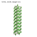 Set of 10 green and white striped football party straws made of premium paper 30cm long - Green Striped Straws