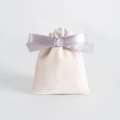Beige velvet jewelry pouch with elegant lavender satin ribbon bow closure and soft texture - 7*9cm / Cream with Purple/Grey