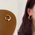 Elegant 14k gold plated non-pierced ear cuff and large hoop earrings set for women - 35004-Gold Shiny Metal Ball Single