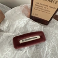 Close-up of a burgundy velvet rectangular hair clip on a textured white background - Square / Dust Rose