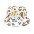 Dettaglio di un cappello da pescatore bianco con stampe colorate di torte e dolci vari - 52-54cm / Bianco